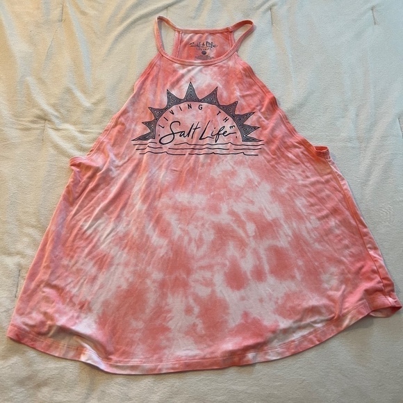 SALT LIFE Sundrenched Tie-Dye Halter-Style Relaxed Long Tank Top-NWT/Coral - Picture 9 of 12